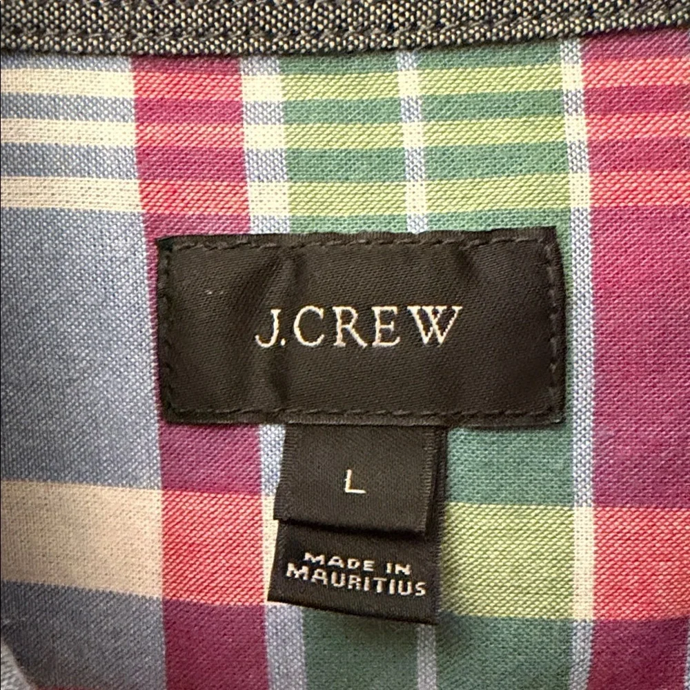 J. Crew Green, Pink & Blue Spring Inspired Plaid Button-Down Mens L Shirt Cotton